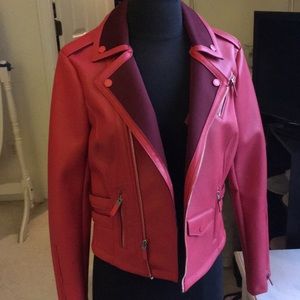 Express salmon and burgundy pleather biker jacket